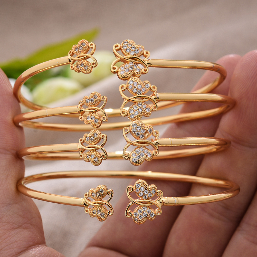 4pcs/Set 24K Gold Color Dubai Bangles For Women Girls Micro inlay Wedding butterfl Jewelry Nigeria Bracelets Party Gifts