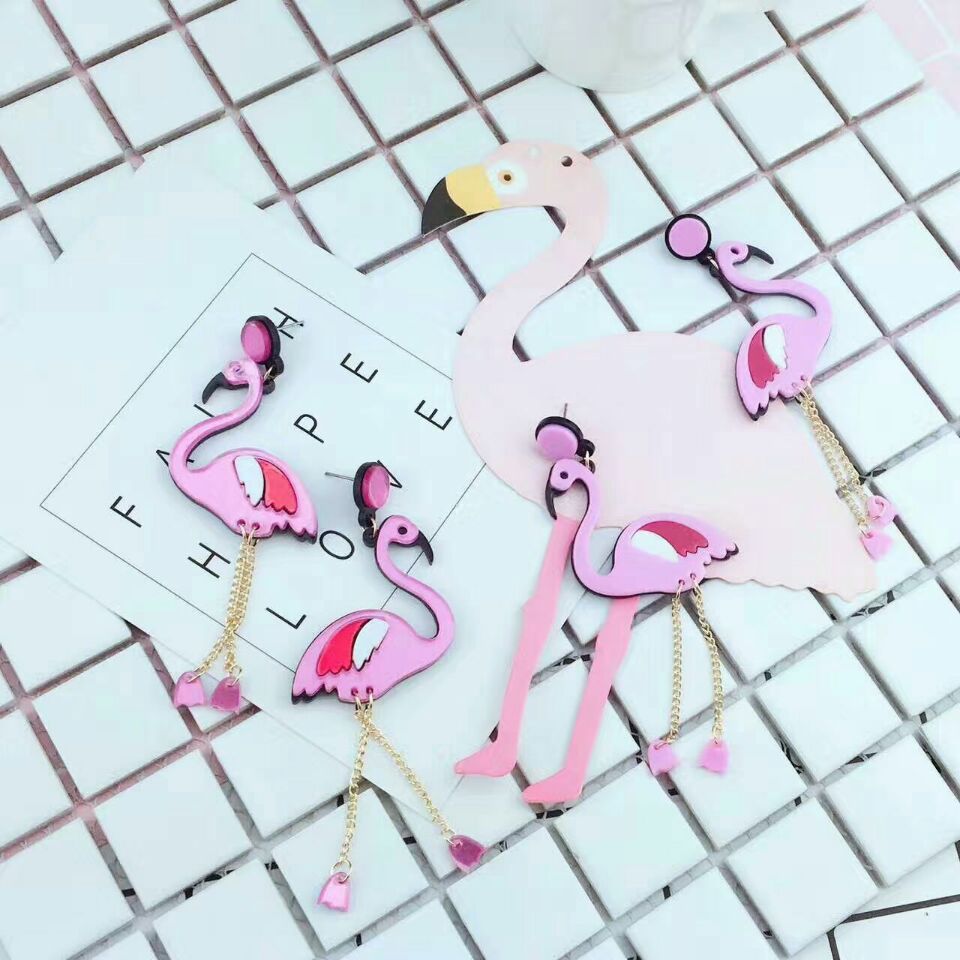 New Arrival Big Acrylic Flamingo Tassel Long Earrings For Women Punk Big Birds Long Dangle Earrings Female Brincos Party Jewelry