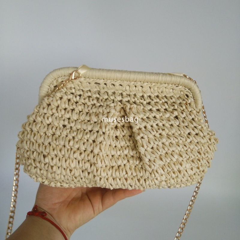 High quality women's designer temperament large capacity hand woven chain bag beach gentle and fashionable candy color cloud handbag forest style