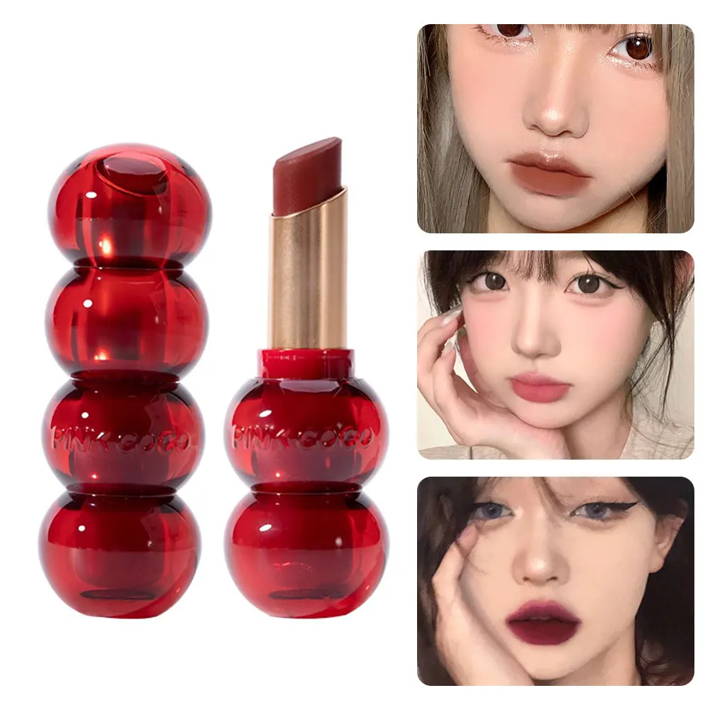 Cute Gourd Shape Matte Lipstick Smoked Brown Red Solid Lip Gloss Waterproof Long Lasting Tinted Balm Velvet Lip Makeup Pen
