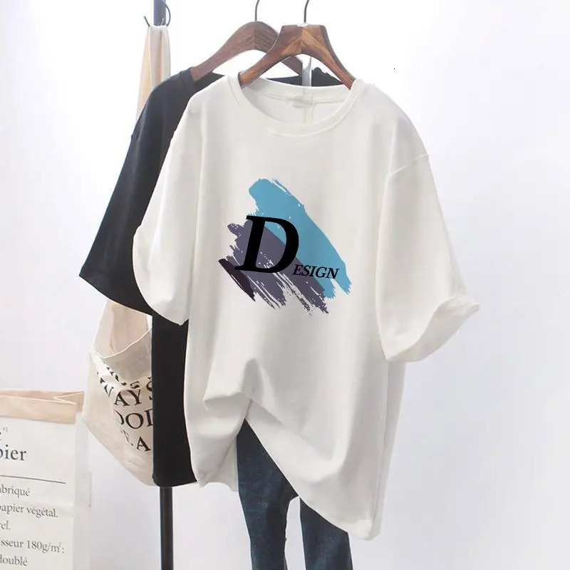Women Fashion 100 Cotton Tshirt Summer Overszied Casual Loose Printed Chic Tops Female 6XL Short Sleeve Pulovers XXJ25 240618