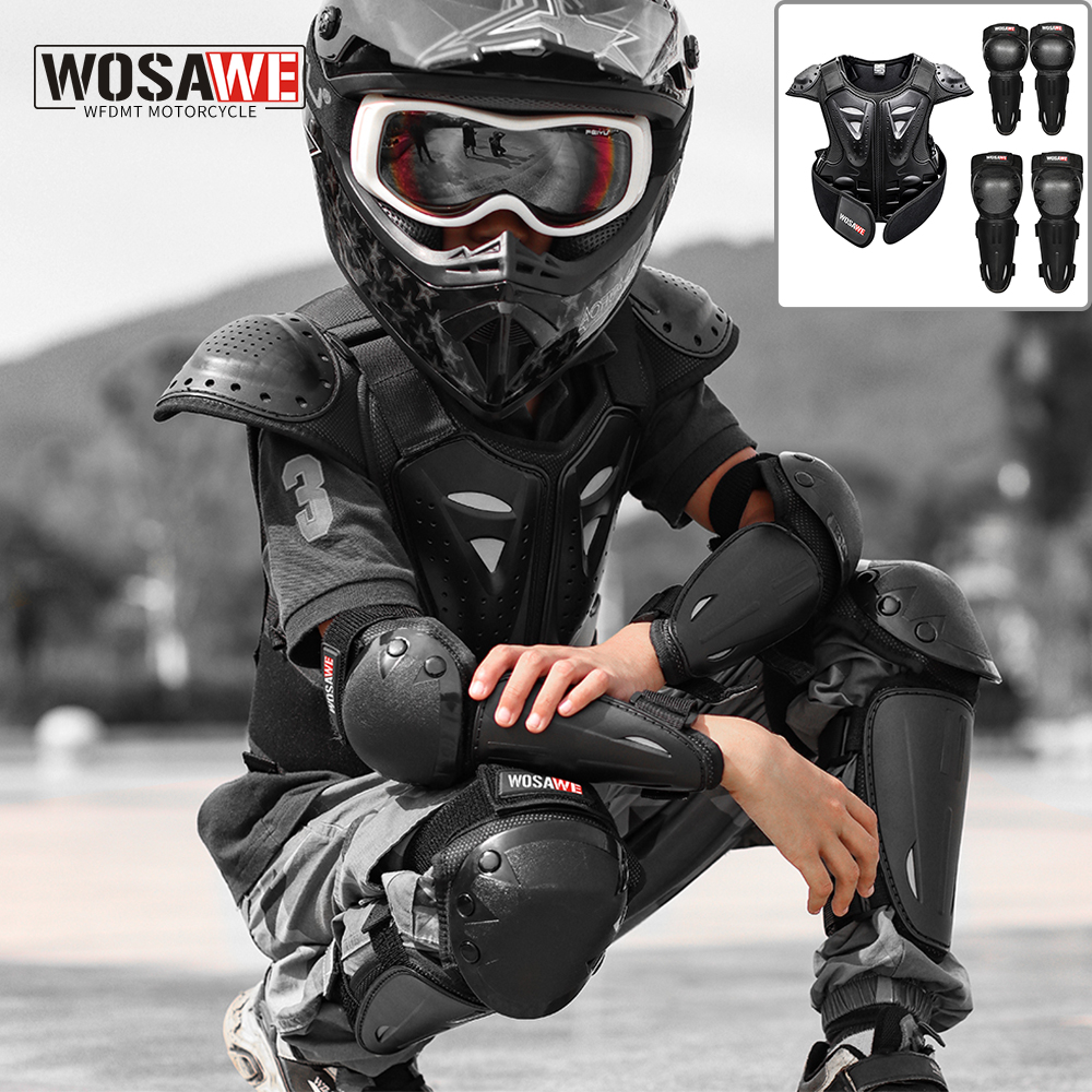 WOSAWE Full Body Motorcycle Armor Vest Children Kids Motocross Armour Jacket Chest Spine Knee Elbow Guard Skiing Skating Armor