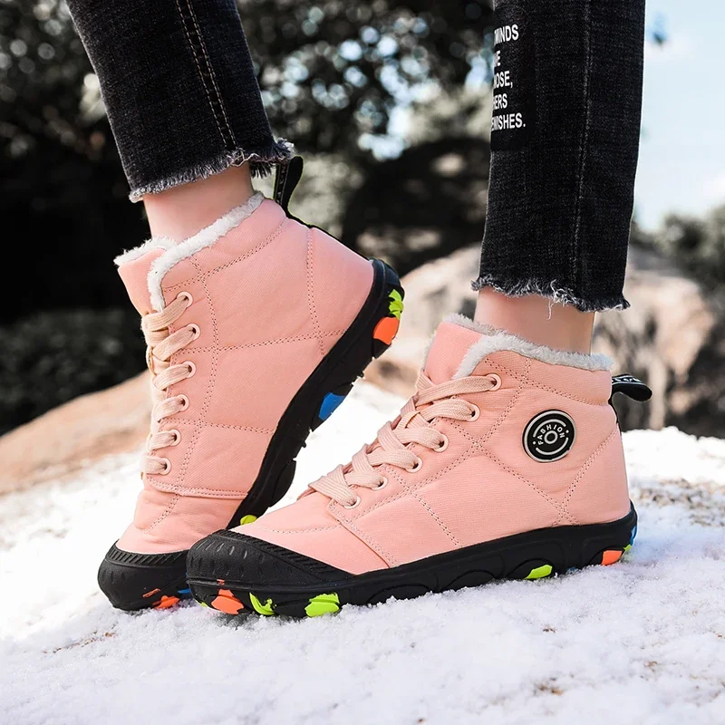 New Kids Hiking Shoes Non-slip Boys Winter Sneakers Warm Plus Fur Boots Teenagers Sport Trekking Shoe for Girls High Top Boots
