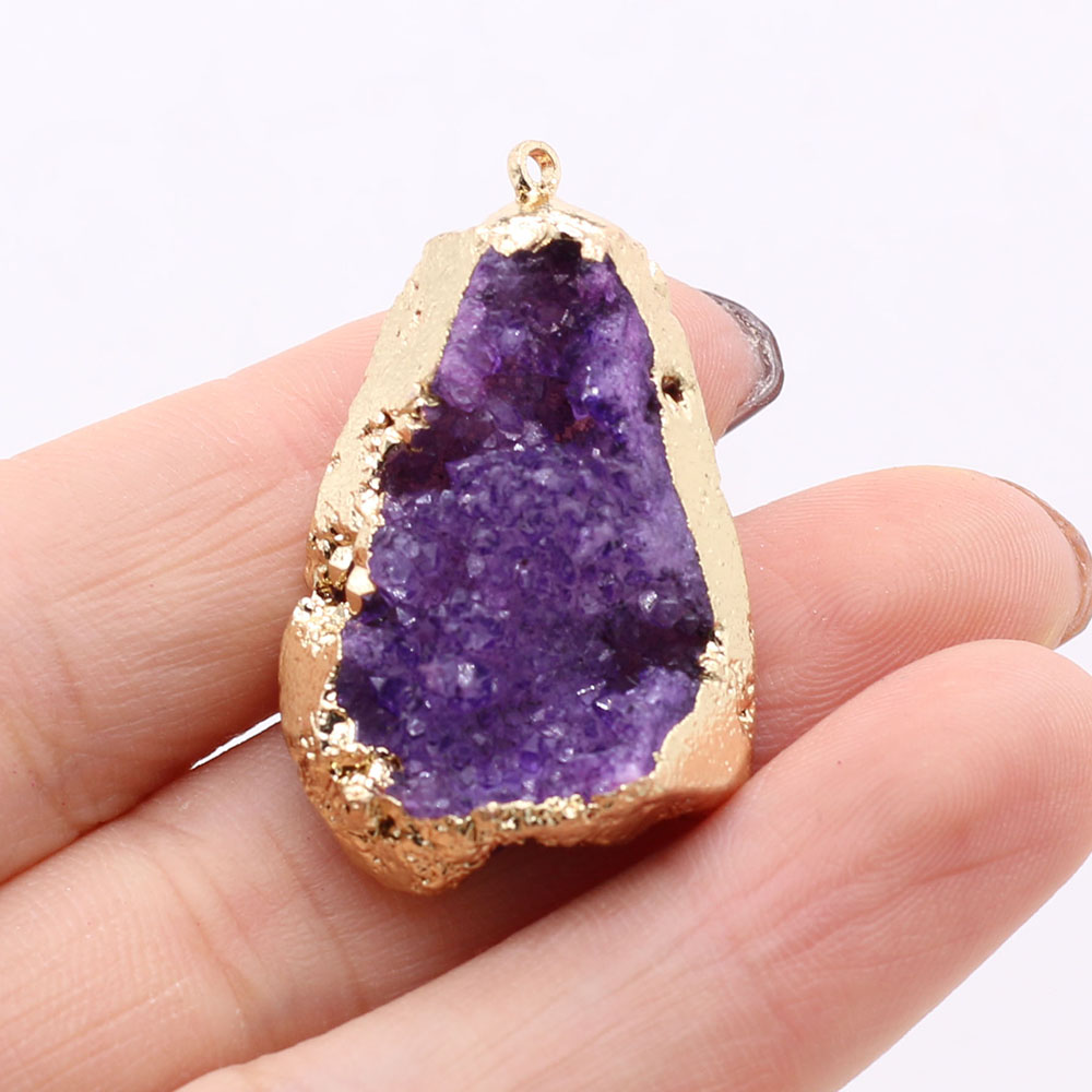Charms Natural Druzys Stone Pendant Irregural Natural Agates Pendant Plated Gilde for DIY Jewerly Necklace Accessories Making