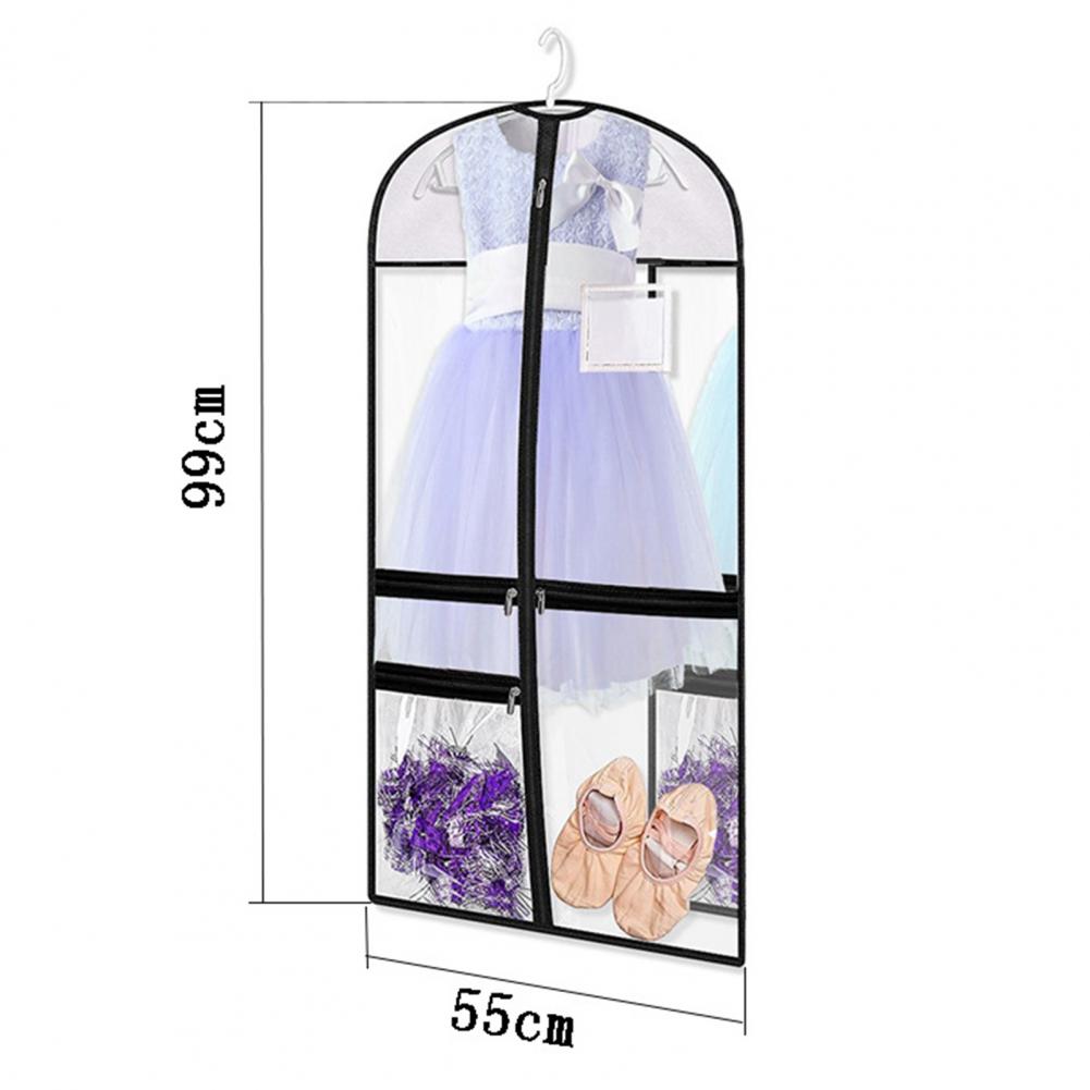 Clothes Dust Cover 4 Zippered Pockets Transparent Moistureproof Waterproof Dustproof Foldable Dance Costume Garment Bag