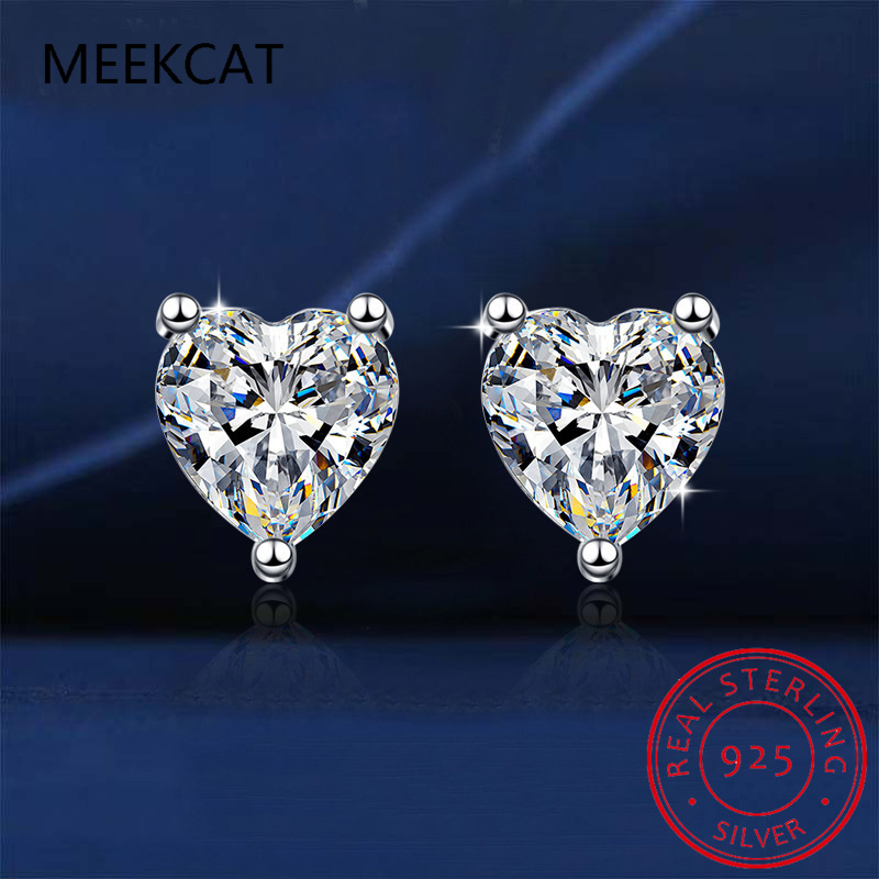Heart Moissanite Earrings D Color VVS1 Lab Diamond Platinum Plated Sterling Silver Moissanite Stud Earring Women Fine Jewelry