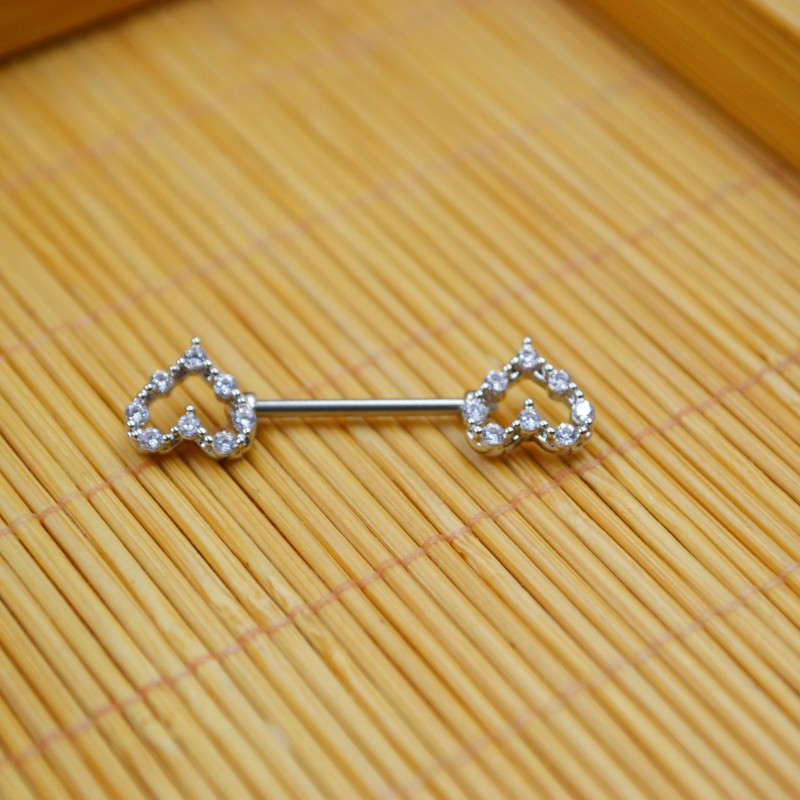Lot10pcs Body Jewelry Piercing Heart Shine CZ Gems Straight Barbells Nipple Bar Piercing 16G~1.2mmx14MM