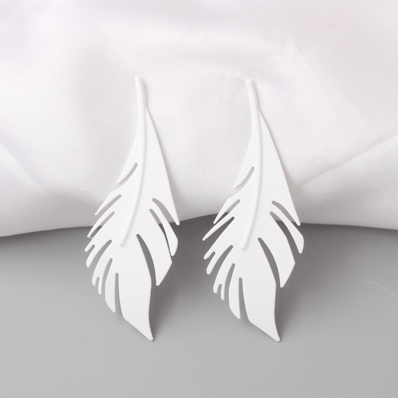 Big Leaf Dangle Earrings For Women Vintage Metal Green Red Color Exaggerated Long Feather Aretes Brincos Wedding Party Jewelry