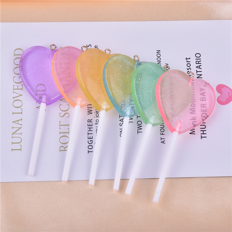 10pcs/12pcs/pack Bling Glitter Heart Lollipop Resin Charms for Earring Keychain Jewelry Making 85x22mm