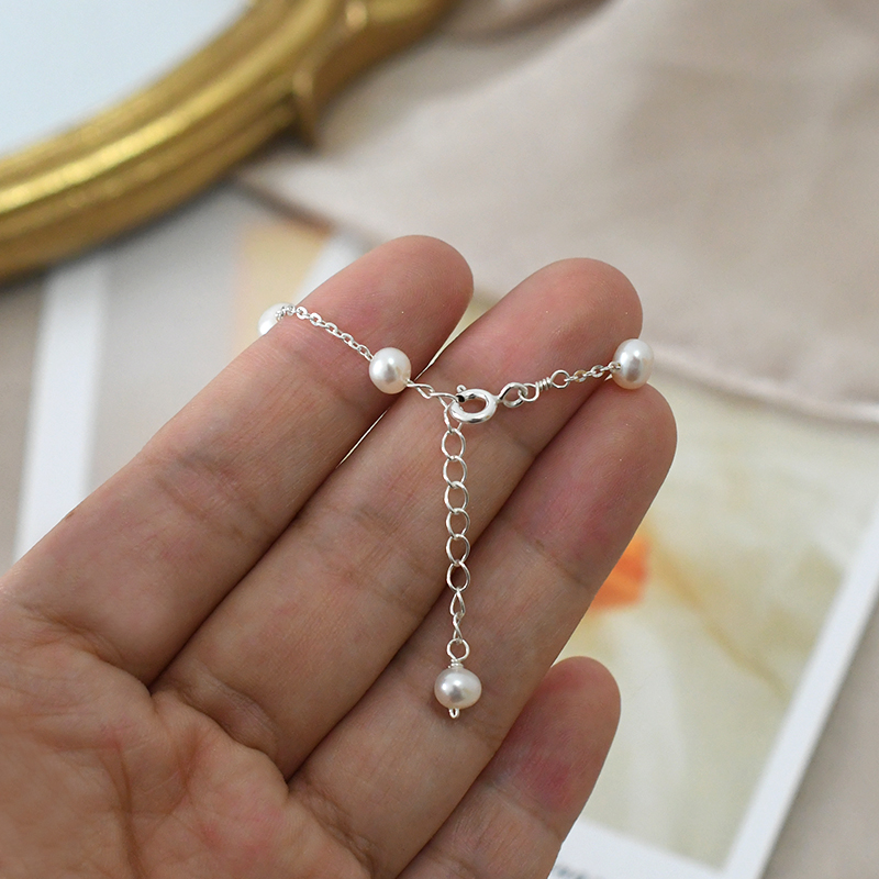 ASHIQI Natural Freshwater Pearl 4-5 mm Mini 925 Sterling Silver Chain Bracelet Jewelry Gift for Women