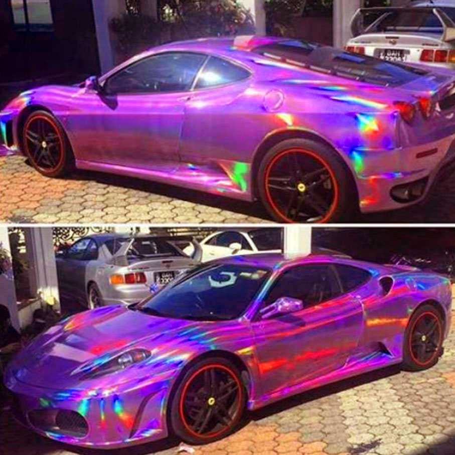 20X49CM/Lot Pink Laser car wrap film holographic Rainbow Sticker Car styling film black silver chrome vinyl sample Free ship