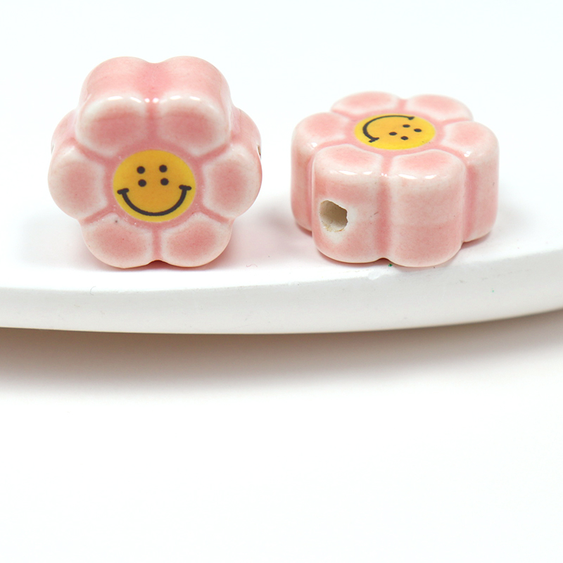 Sunflower Smile Face Ceramic Beads For Jewelry Making Necklace Bracelet Multicolour Porcelain DIY Beads Wholesale