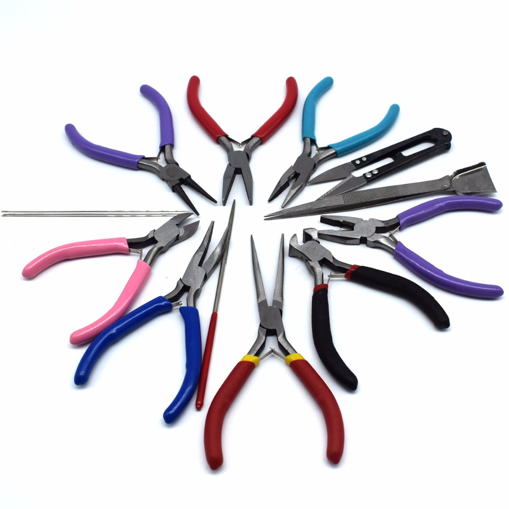 14pcs/set Jewelry Tools Plies Scissor Tweezer Needle Beading Tool Kit for Jewelry Making DIY Tools Black Package