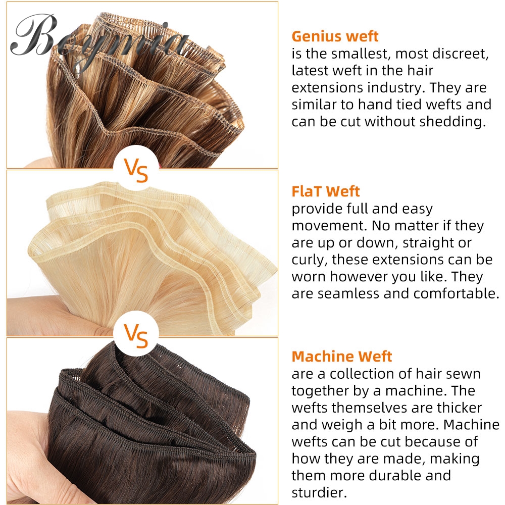 Boymia Genius Weft Human Hair Extensions Invisible Weft Hair 12-20 inches Natural Straight Brazilian Hair Flexible Hair Weaves