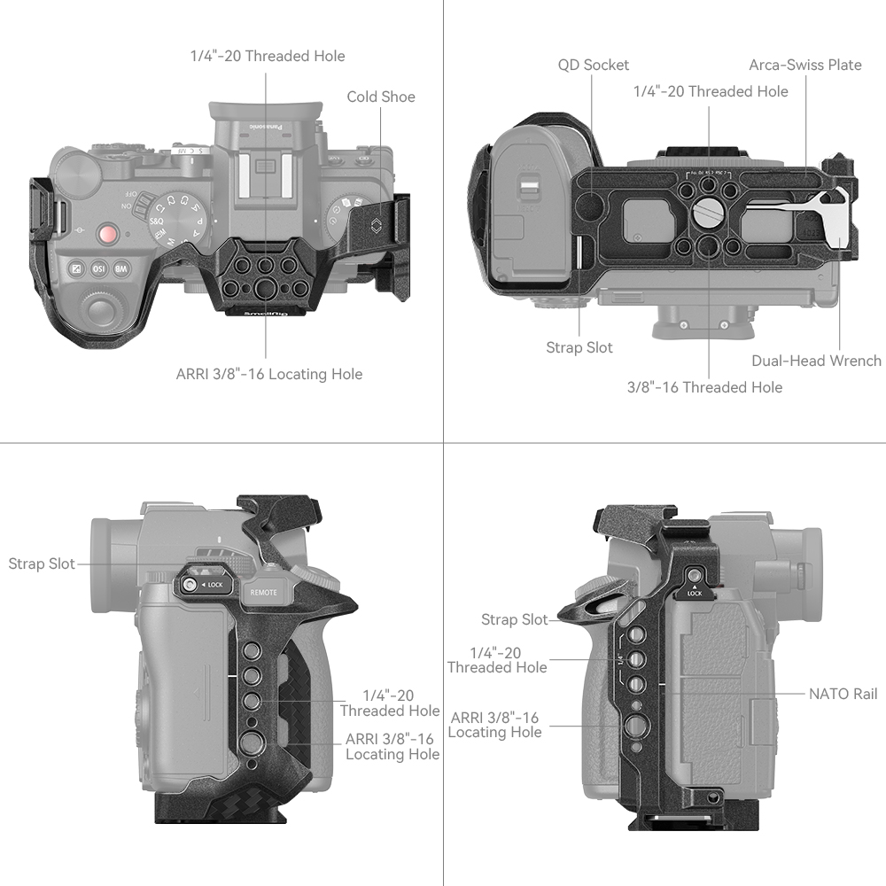 SmallRig Black Mamba Cage for Panasonic LUMIX G9 II / S5 II / S5 IIX 4023 with Arca-Swiss Quick-release Plate