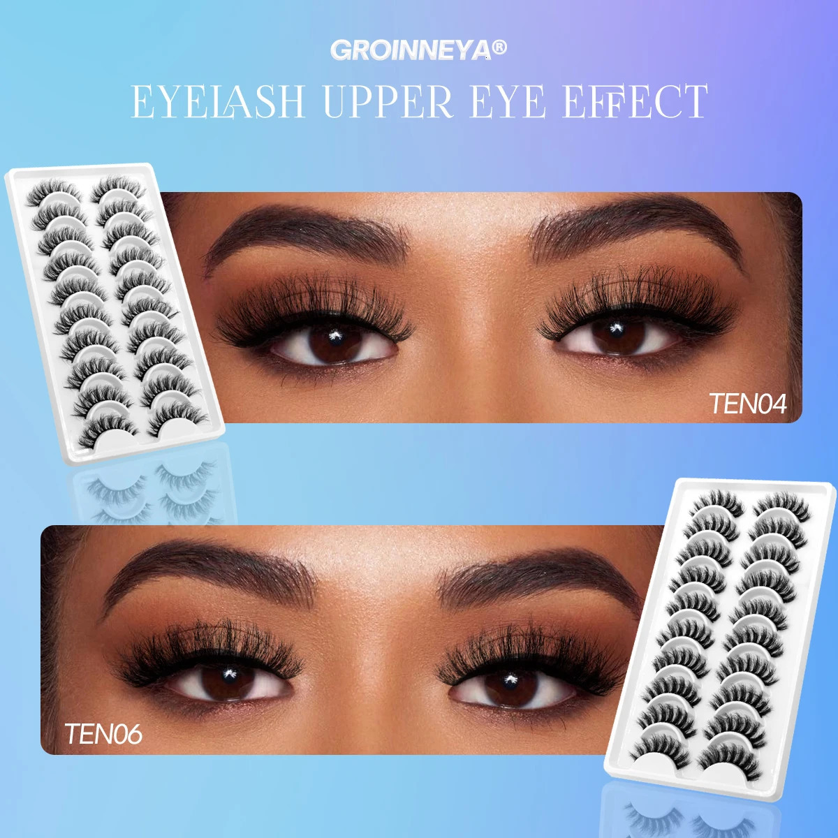 GROINNEYA 5/10 pairs 3D Mink Lashes Faux Mink Fluffy Lash Soft Full Thick Wispy Eyelash Dramatic False Eyelashes Makeup 240624
