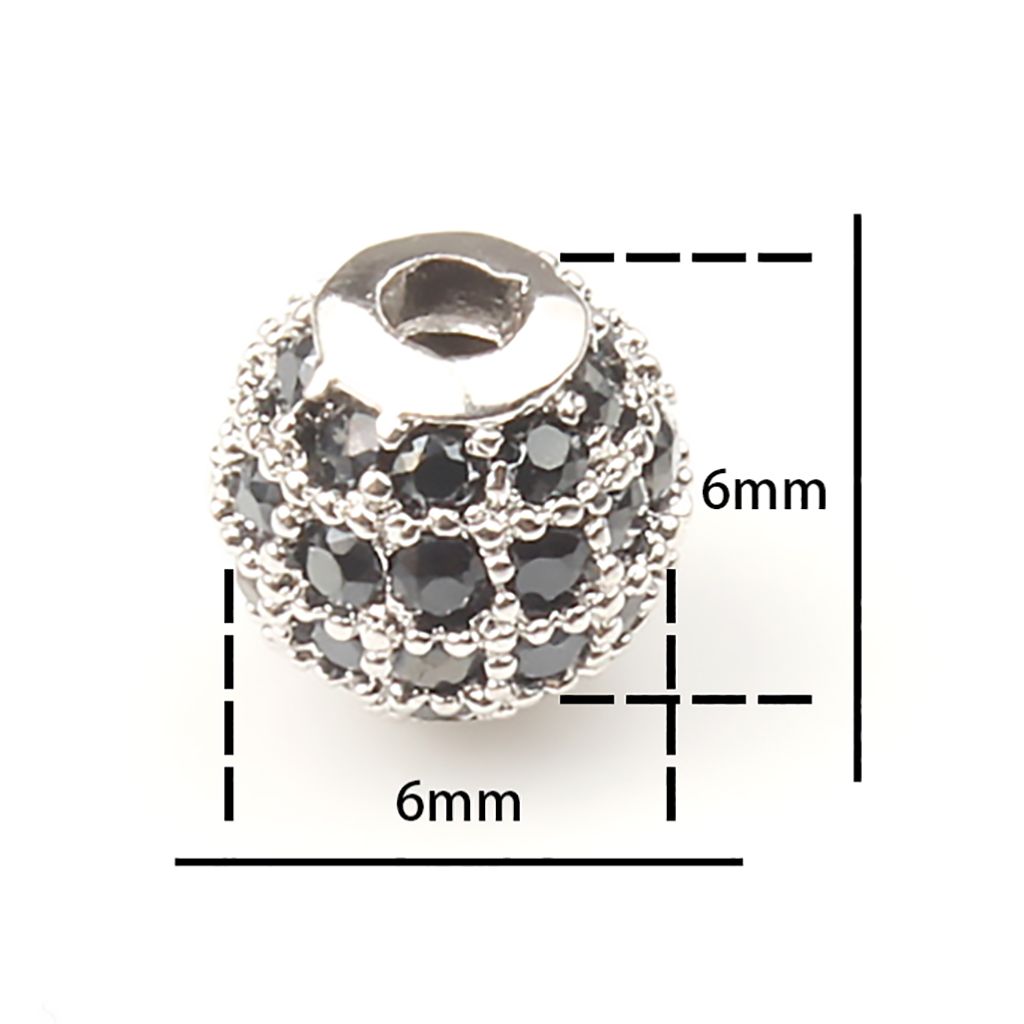 3pcs 4/6/8/10/12mm Brass Micro Pave Cubic Zirconia Bead Metal CZ Spacer Ball Bead for Jewelry Making Diy Charm Bracelet Supplies