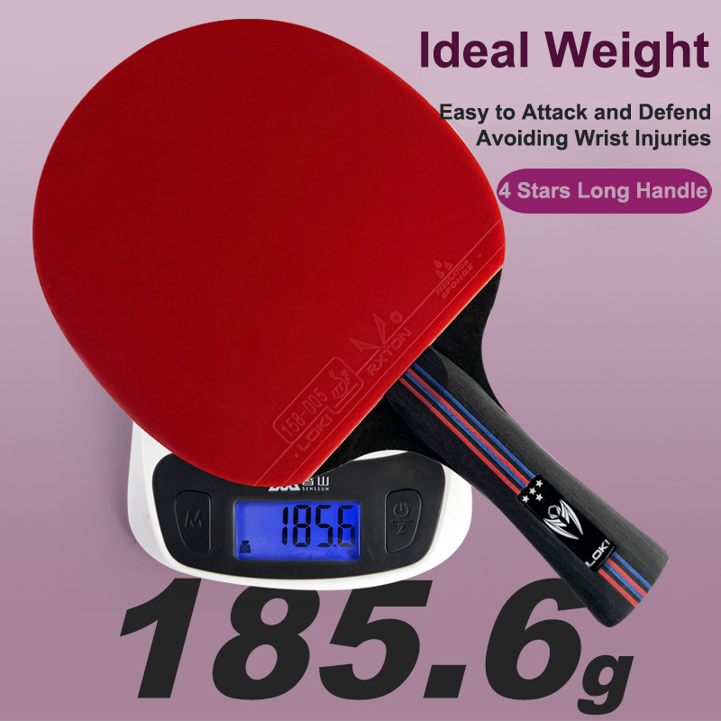 LOKI K4 4 Stars Table Tennis Racket 7-Ply Pure Wood Blade Professional Ping Pong Racket with 2-side Pips-in Rubber for Training
