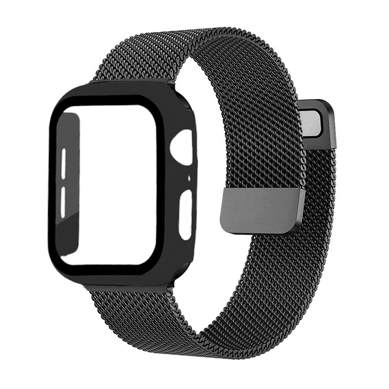 Glass+case+Strap For Apple Watch Band 45mm 41mm 40mm 42mm 44mm Screen Protector Bracelet Magnetic Loop iWatch 5 4 3 6 SE 7 8
