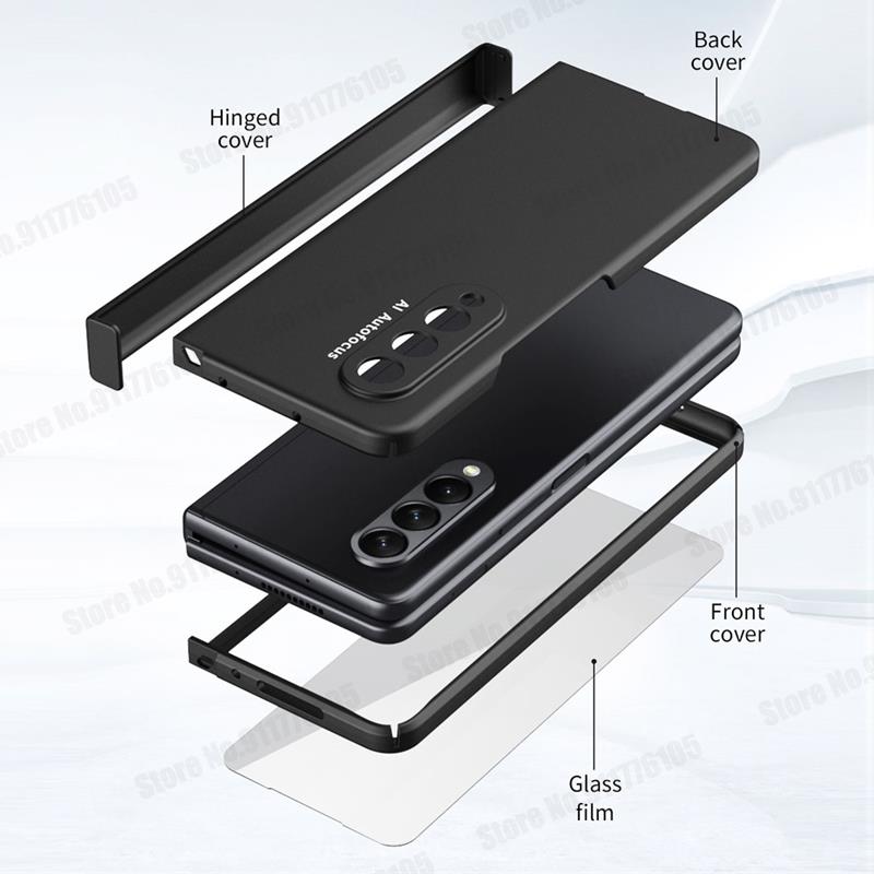 For Samsung Z Fold 3 5G Hinged Coverage Full Body Flip Phone Case for Galaxy Z Fold3 W22 5G Heavy Armor Front Screen Glass Film