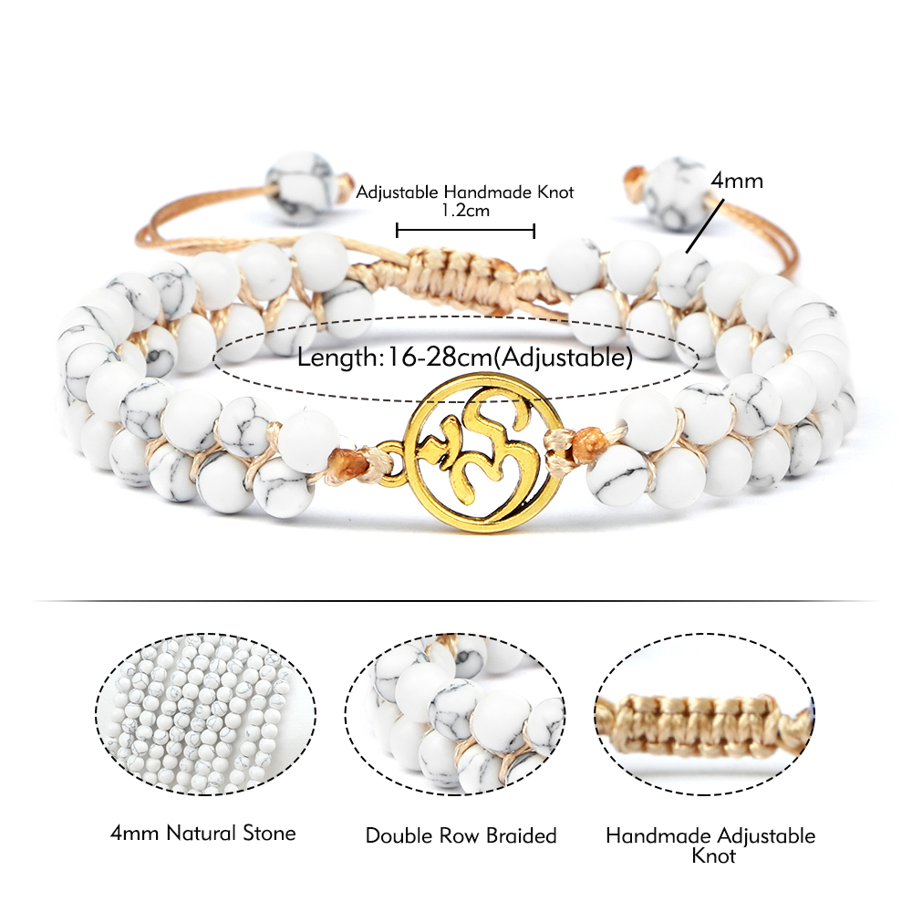 Beaded Bracelet 4mm Handmade White Howlite Stone Charm Tree of Life Reiki Mala Healing Bracelets Women Men Yoga String Jewelry
