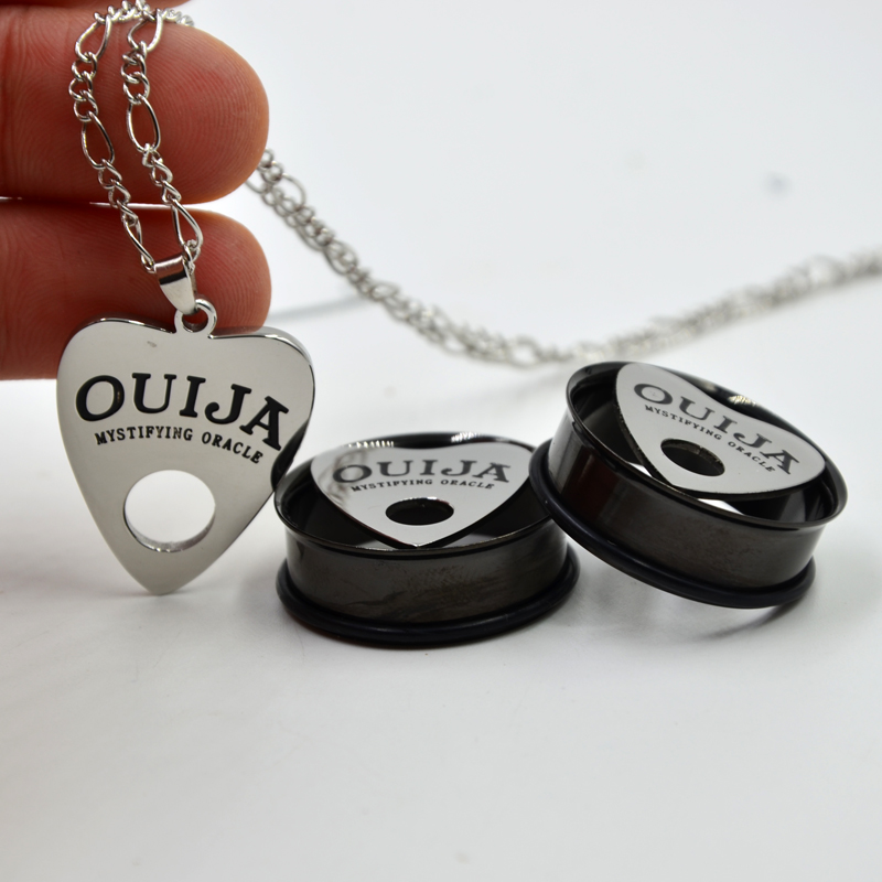 Showlove-2PCS Anoized Black Single Flare Eyelet Ear Tunnel Plugs Gauge Expanders & 1PC Ouija Necklace Body Jewelery