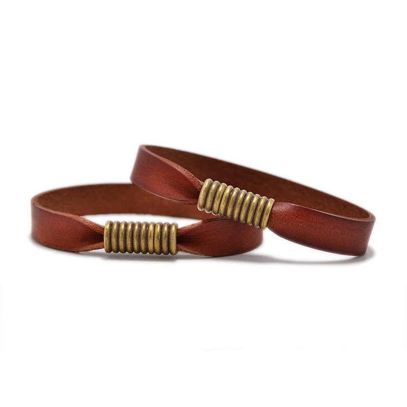 Trendy Genuine Leather Men's Jewelry Gold Color Metal Magnet Clasp Simple Leather Rope Bracelet for Women Male Gifts