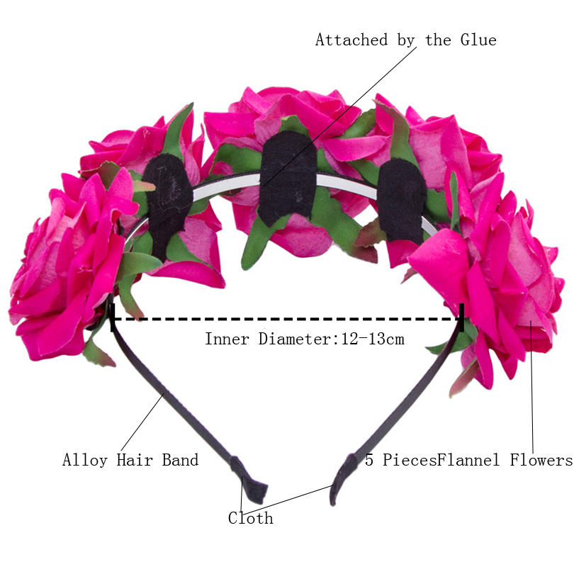 AWAYTR Handmade Bride Flower Crown Beauty Rose Floral Headband Hair Garland Festival Wedding Hair Accessories Hairbands
