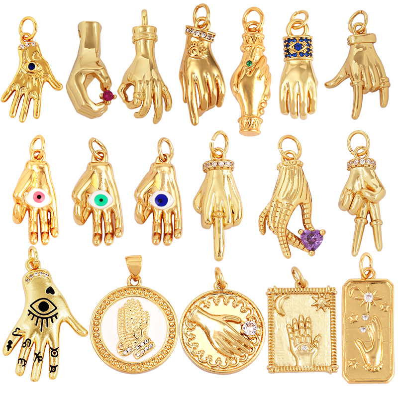 Buddha Hamsha Evil Eye Hand Charm , 18K Real Gold Plated Colour,Necklace Bracelet Pendant for Handmade Jewelry Supplies L14