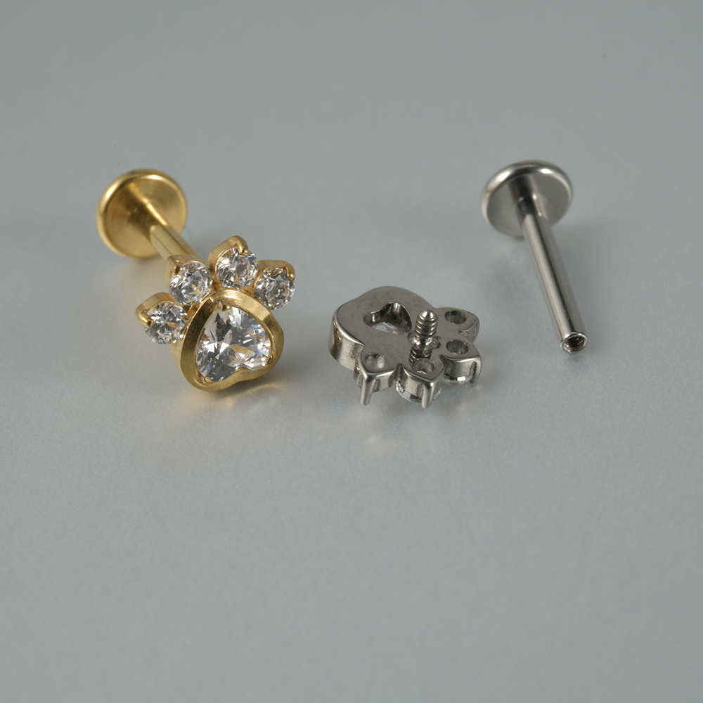 1PC G23 Titanium Marquise Cz Dog Paw Leaf Labret Lip Stud Ear Cartilage Tragus Helix Earring Daith Lobe Piercing Body Jewelry