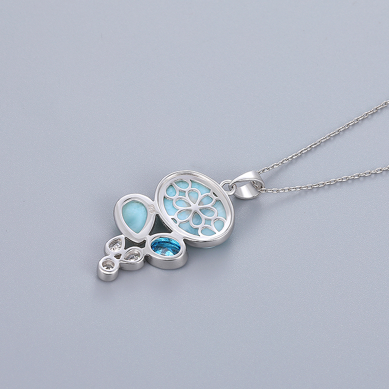 Candy Color 925 Sterling Silver Jewelry Gift Classic Pendant Necklace Natural Precious Larimar Retro Woman Contracted Style