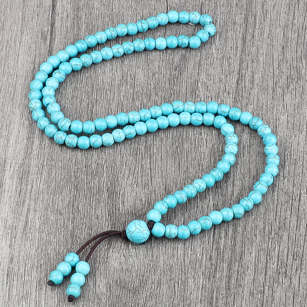 Men Beaded Necklace & Bracelet 108 Beads Tibetan Buddha Wrap Bracelets Women Handmade Blue Synthetic Turquoises Prayer Jewelry
