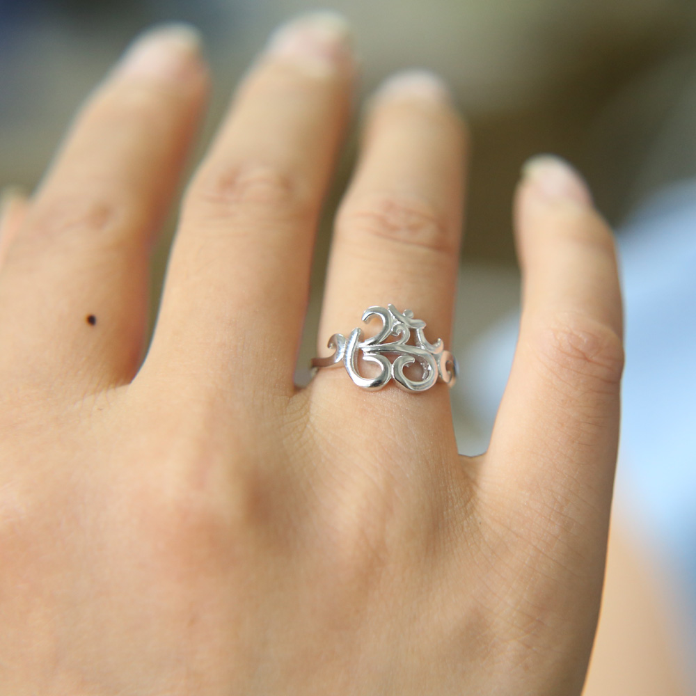 100% 925 Sterling Silver women men high quality fine silver om ohn india symbol yoga jewelry ring