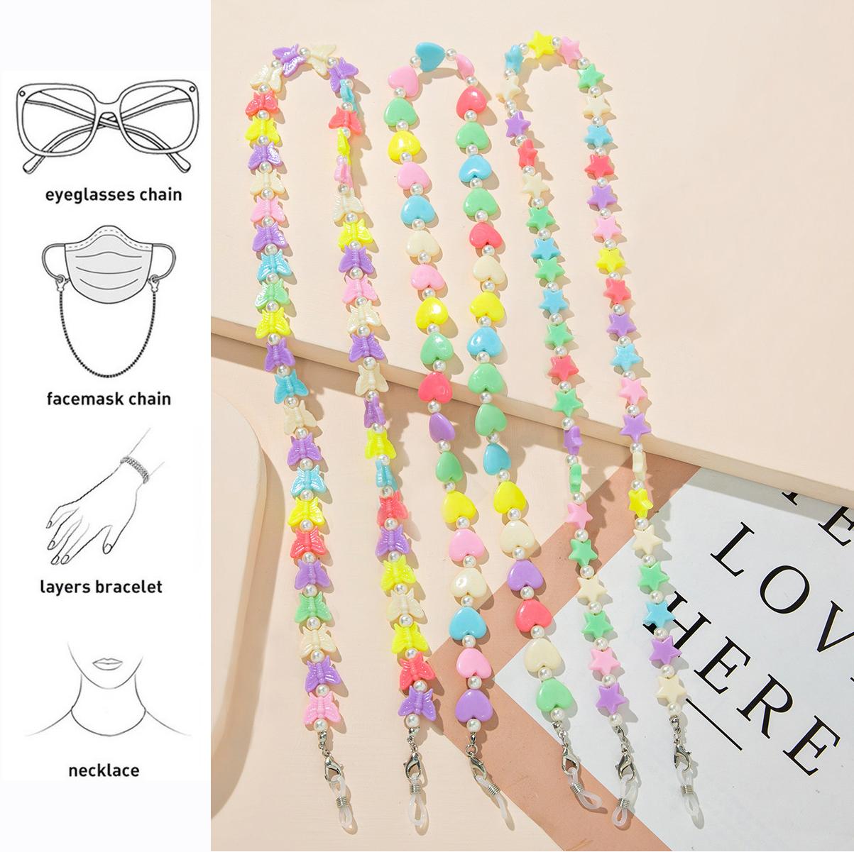 Colorful Eyeglasses Chain Anti-lost Sunglasses Spectacle Holder Anti-Drop Neck Cord Mask Chain Lanyard Eyewear Jewelry For Women