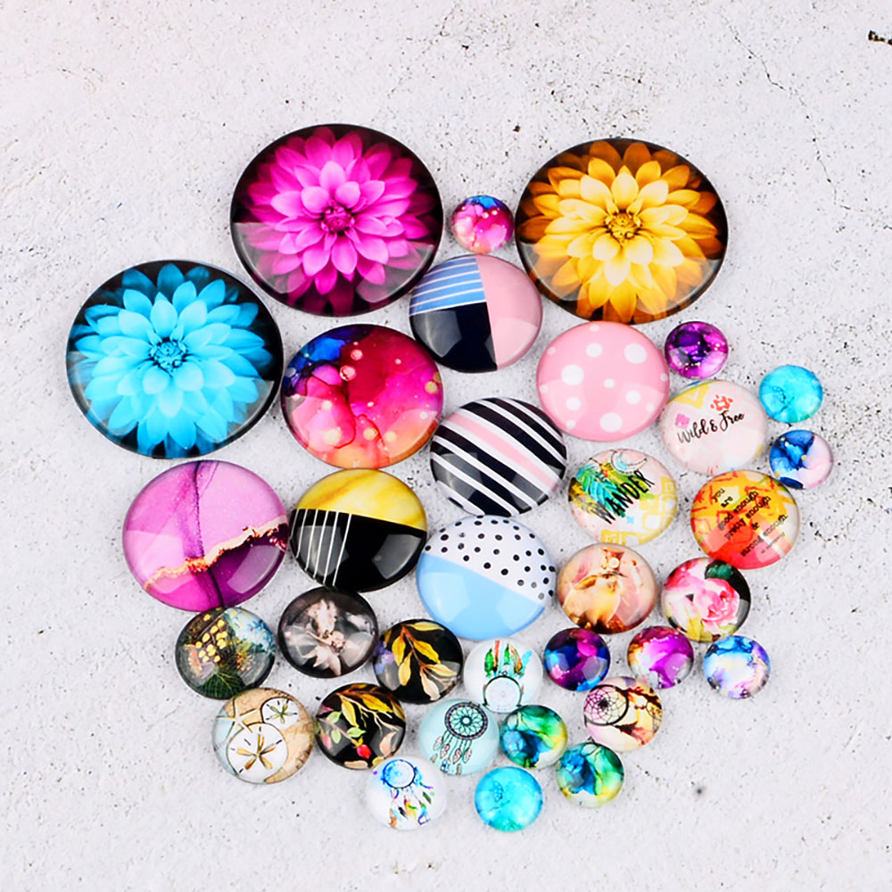 Handmade Rainbow Color Tie-dye Photo Glass Cabochon Flatback Charms Demo Flat Back Cameo For Diy Jewelry Making Accessories