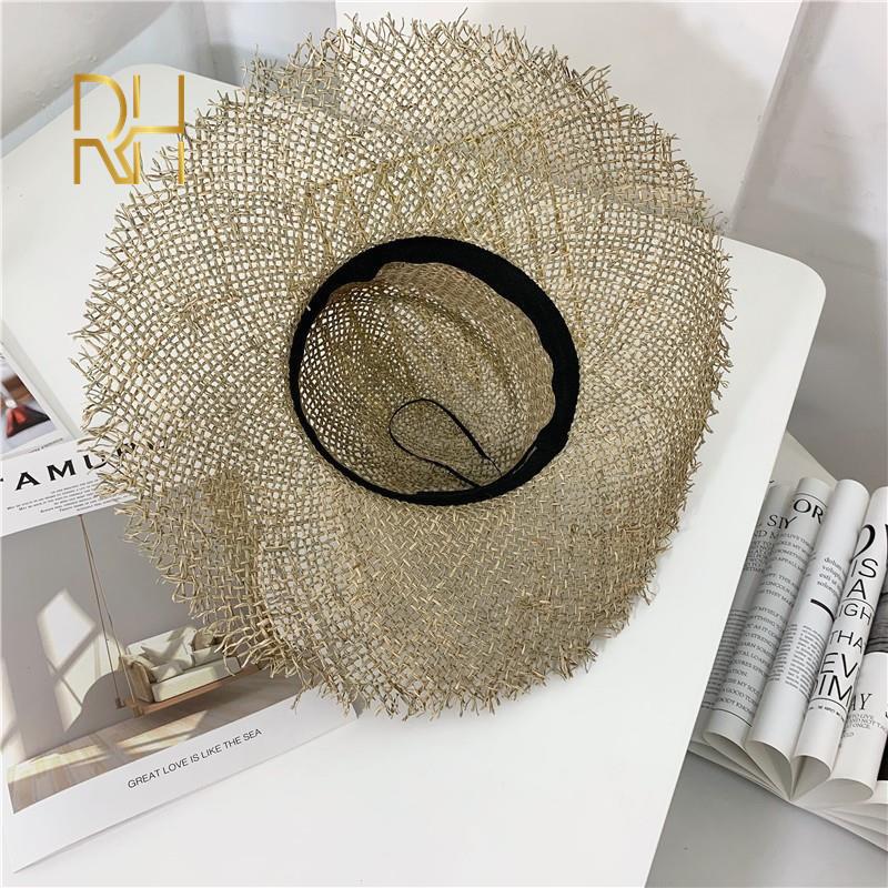 Casual Summer Girls Round Bowler Raw Fringe Straw Hat Hollow Seagrass Salt Hat Natural Women Sun Hat For Party Vacation