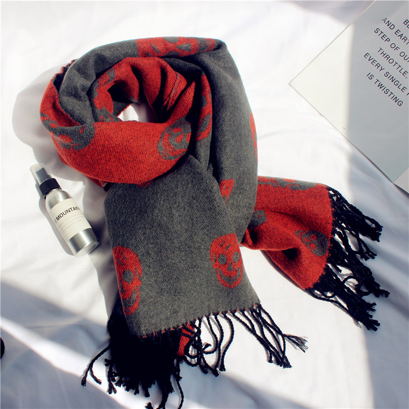 Spring Cashmere Scarf Print Designer Skull Shawls For Women Autumn Knitted Wraps Skeletons Scarves with Tassels Plus Size 210cm