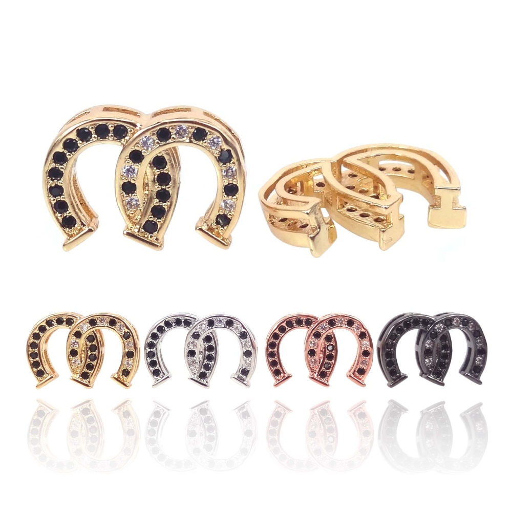 4 Colors Micro Pave CZ Double Horseshoe Spacer Beads Charms Pendant for Women Bracelets DIY Necklace Handmade Jewelry Findings