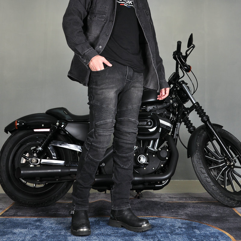 Amekaji Spring Winter Velvet Motorcycle Leisure Motocross Jeans Multi-pocket Belt Cargo Slim Pant Obscure Protective Gears