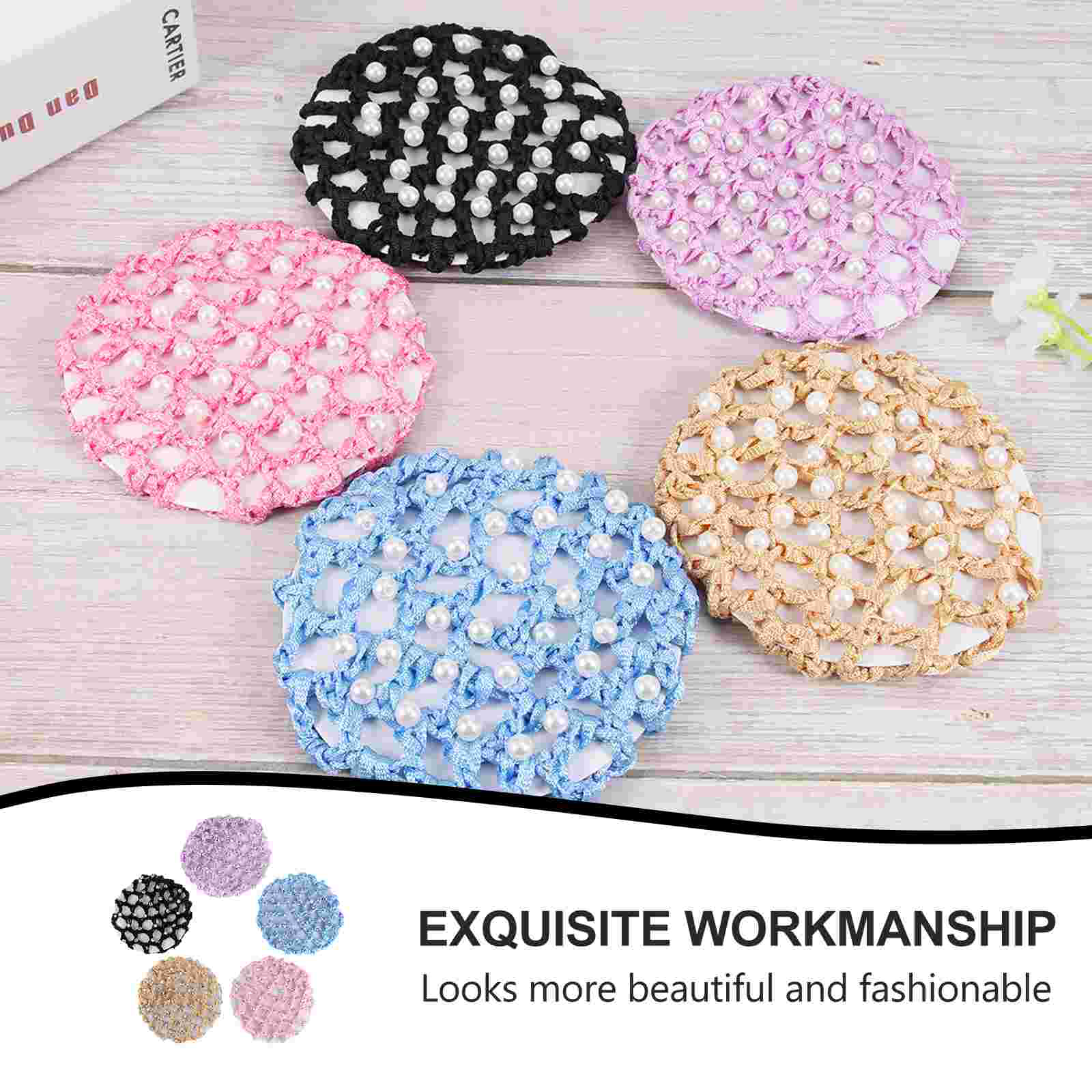Hair Bun Cover Ballet Bun Cover Rhinestone Bun Hair Nets Crochet Snood Hair Net for Ballet Dance Skating Performance, 5PCS