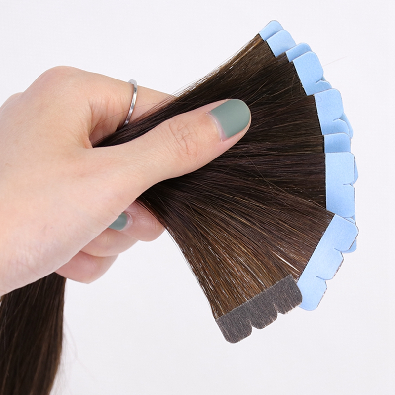 02# Chocolate Brown Mini Tape in Hair Extensions Human Hair Natural Hair Extentions 3x0.8cm Tape Weft Tape Ins 10pcs/pack