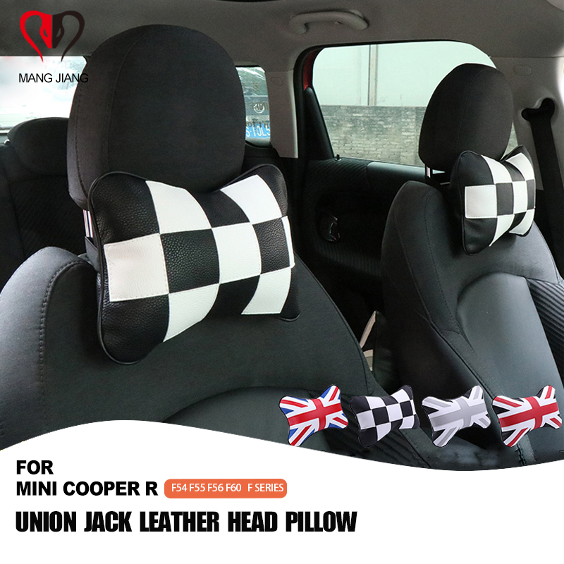PU Leather Seat Breathable Car Pillow Neck Headrest For MINI COOPER F60 R60 F55 F56 F54 Soft Styling Auto Interior Accessories
