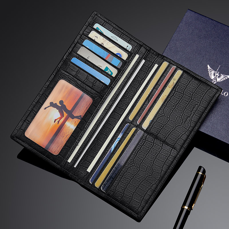 WILLIAMPOLO Men's Leather Wallet Long Card Holder Case Luxury Design Famous Brand Purse Gift For Men Purses