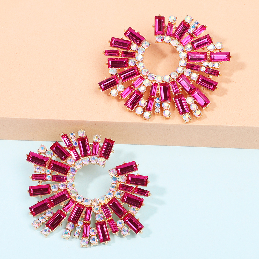 Luxury Round Big Stud Earrings For Women Girl Trend Ear Accessories Boho Colorful Geometric Rhinestone Brincos Vintage Jewelry