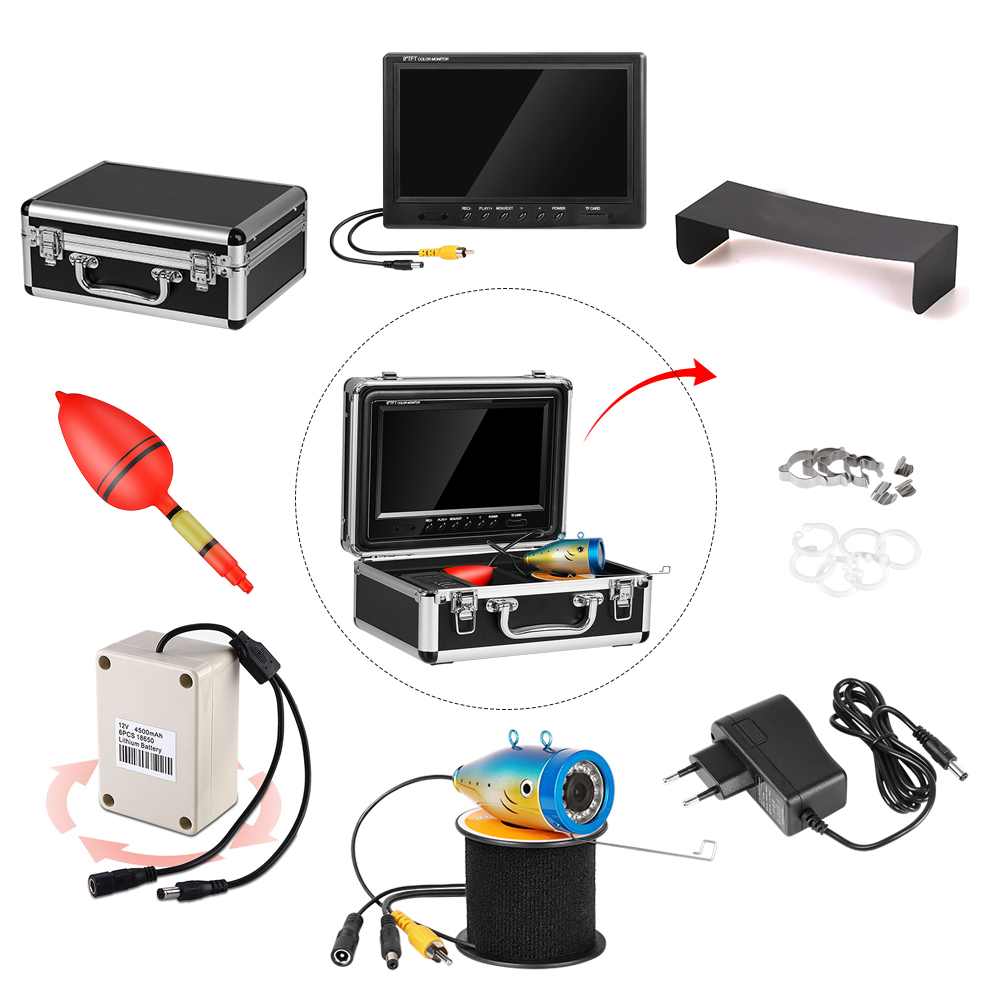 50M DVR reocrder Fish Fidner Underwater Fishing Camera 7 Inch 1000TVL IP68 Waterproof Ice/Sea/River Winter Fishing