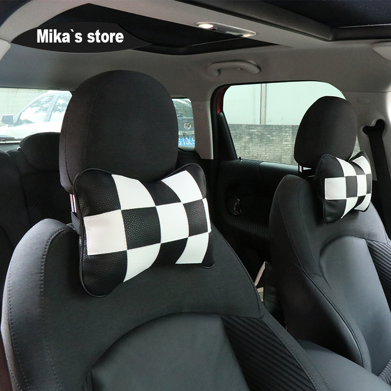 PU Leather Seat Breathable Car Pillow Neck Headrest For MINI COOPER F60 R60 F55 F56 F54 Soft Styling Auto Interior Accessories