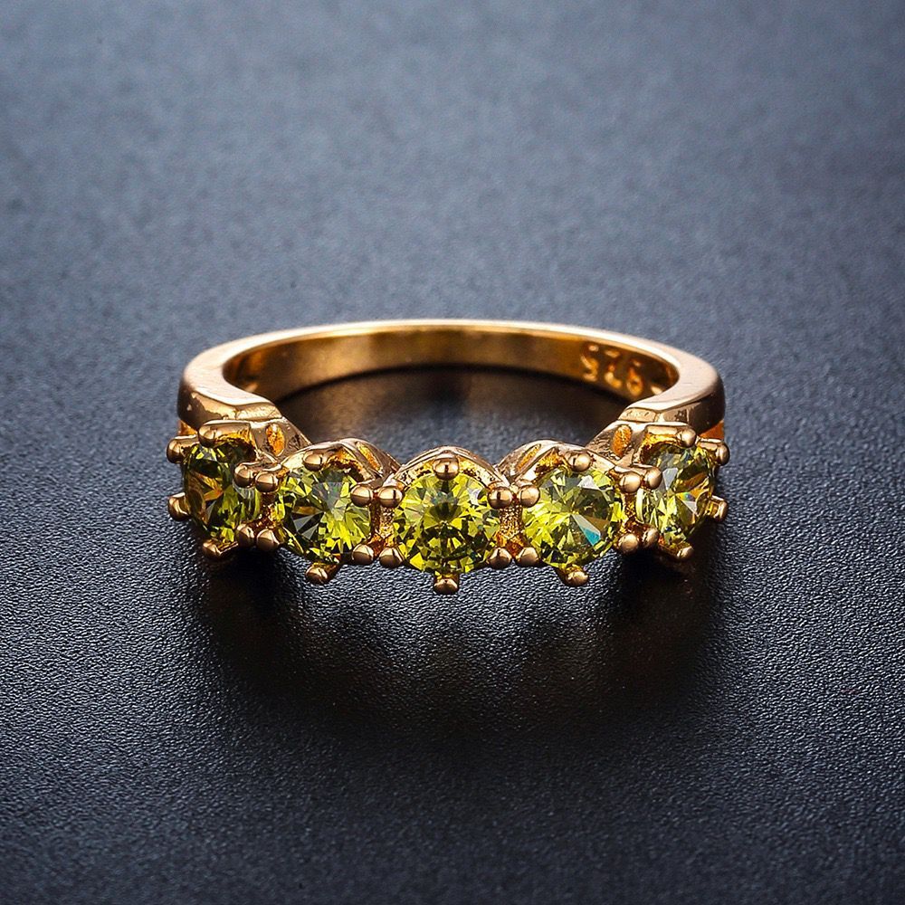 MxGxFam Olive Green CZ Rings For Women Lovely Jewelry Gold-color 18 k AAA+ Cubic Zircon