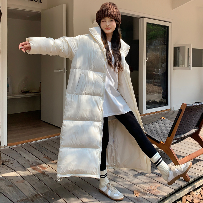 2023 New Winter Thick Warm Long Jackets Women Loose Stand Collar Scarf Puffer Jacket White Duck Down Coats Female Parkas F6.24#60