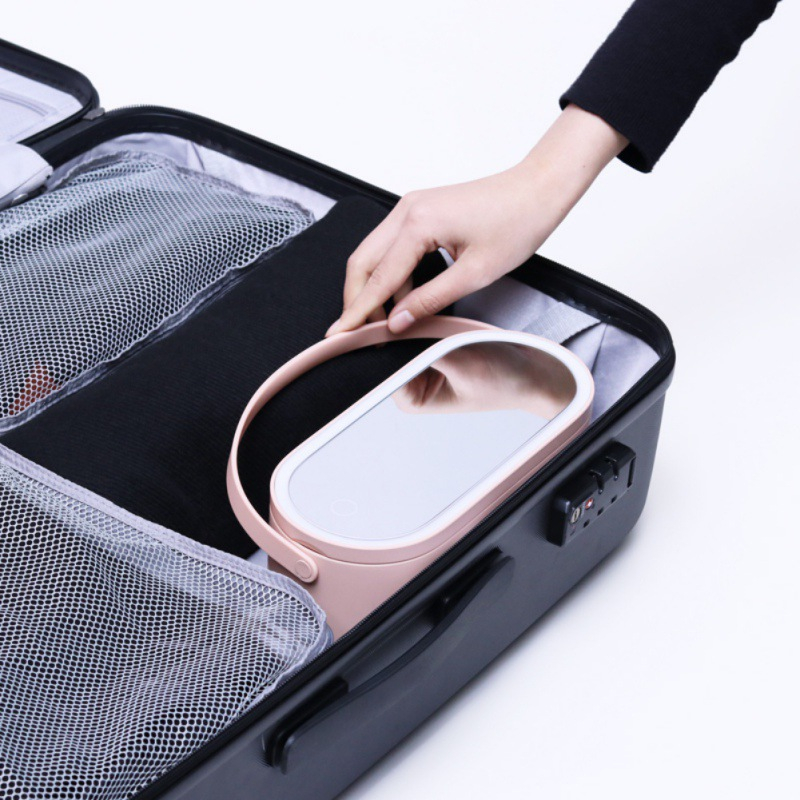 Smart Makeup Storage Box With LED Light Mirror Portable Travel Cosmetic Storage Bags For Women