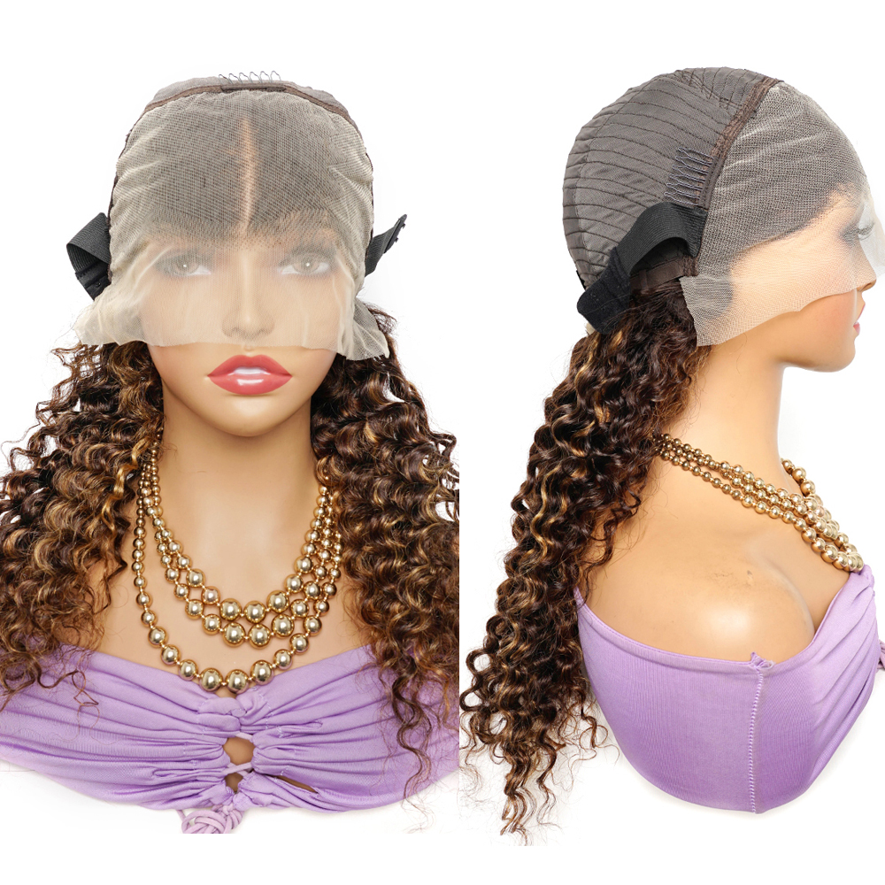 Brown And Blonde Deep Wave Human Hair Lace Frontal Wigs For Women Highlight Color 4x4 Closure Wig Indian Remy Hair Pre-Plucked